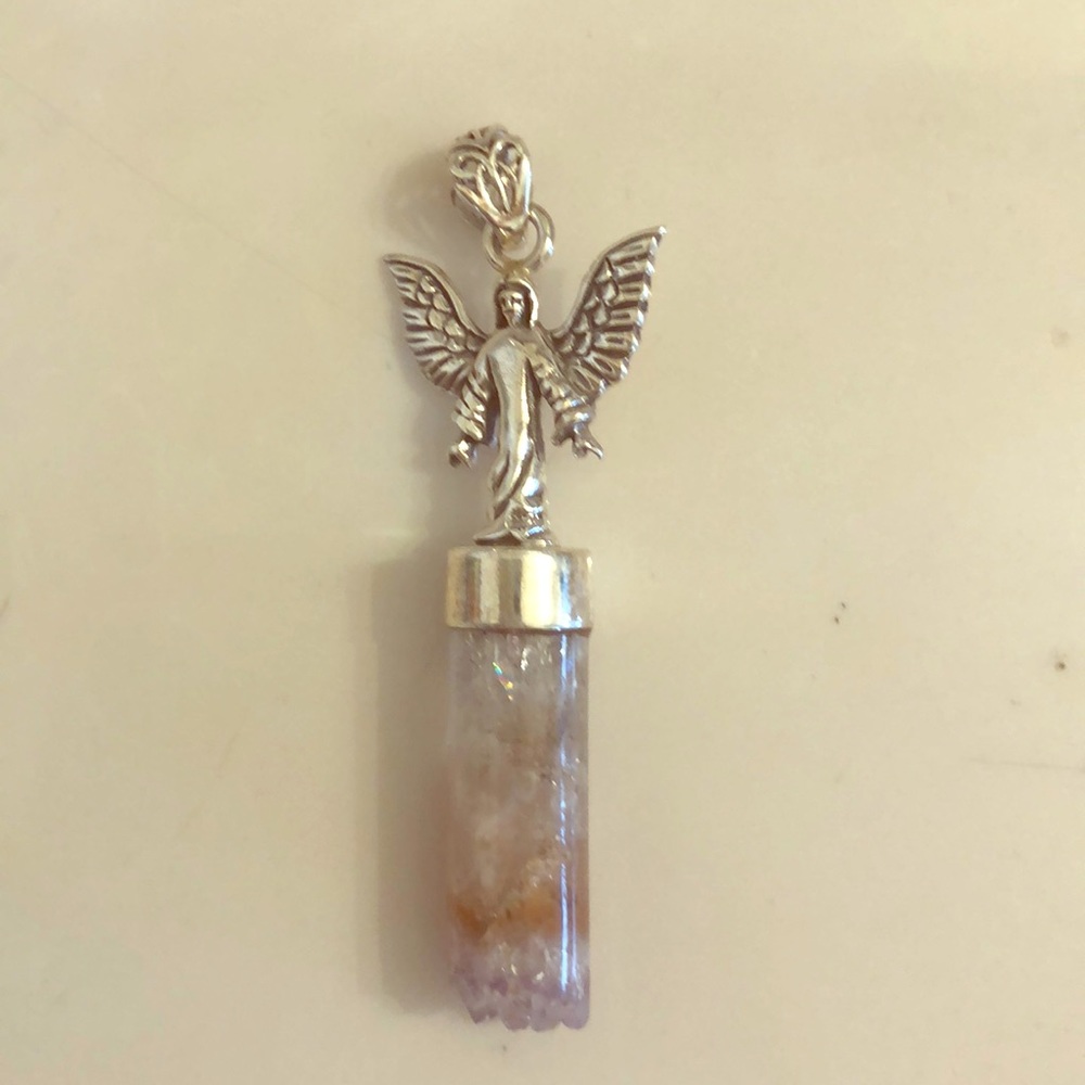 Sterling silver angel colored crystal pendant